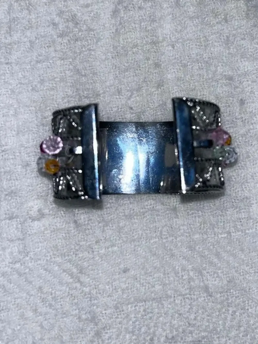 Silver tone Multi Color Bead Wide Cuff Bracelet